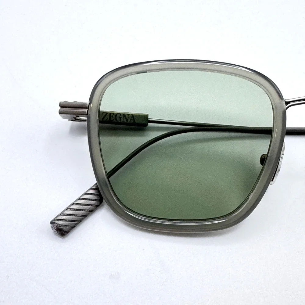 Ermenegildo Zegna Sunglasses EZ0277 20N Gray Geometric Frame Green Lens 47mm